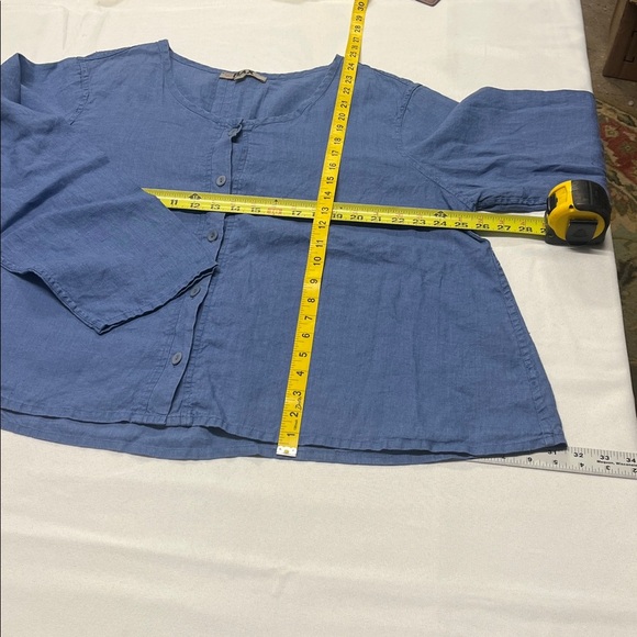 FLAX Linen Layering Top Stormy Blue 100% Linen Blazer Lagenlook Oversized L NEW - Picture 8 of 10